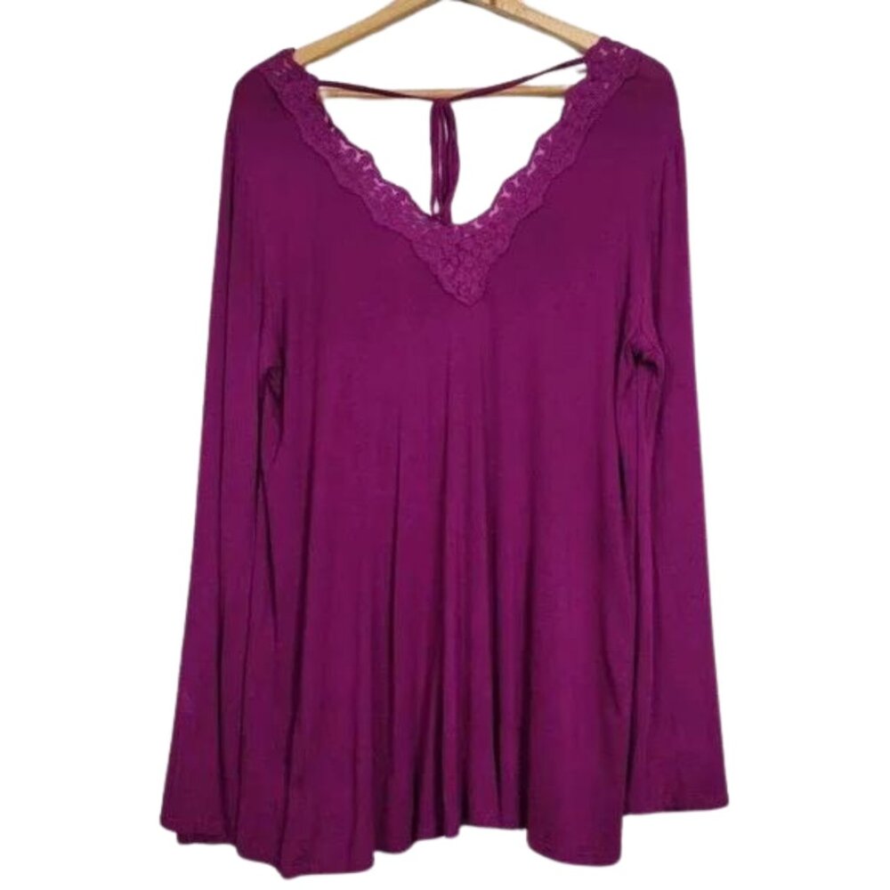 Casual Magenta Top Blouse Womens Embroidered V-Neck Long Sleeve Size 12-14 - Picture 2 of 11